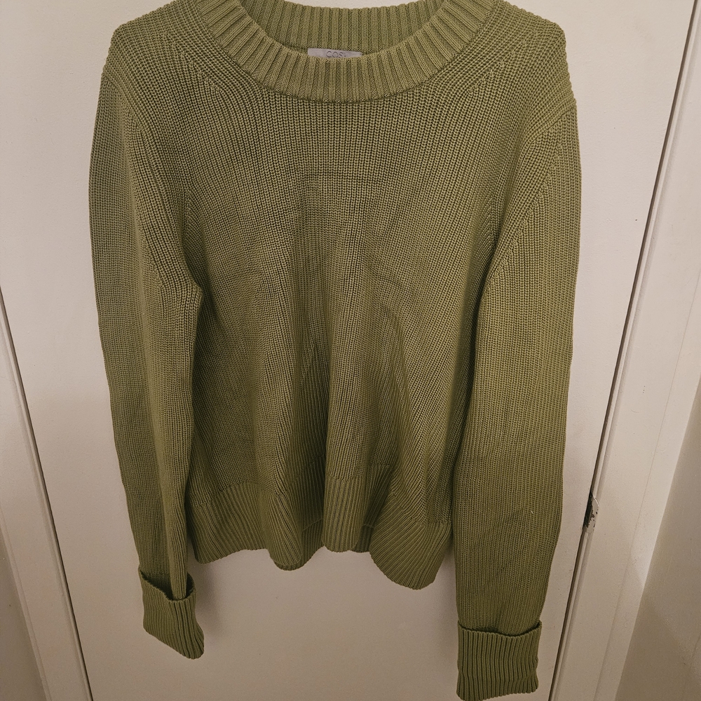 COS Sage Green Cotton Crew Neck Sweater